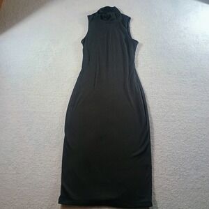 Popular 21 Women Ribbed Mock Neck Midi Dress Black S Sleeveless Bodycon